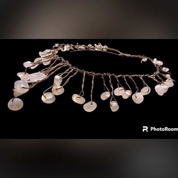 Handcrafted w wire choker necklace w clear Quartz stones Peru native made - Picture 4 of 6